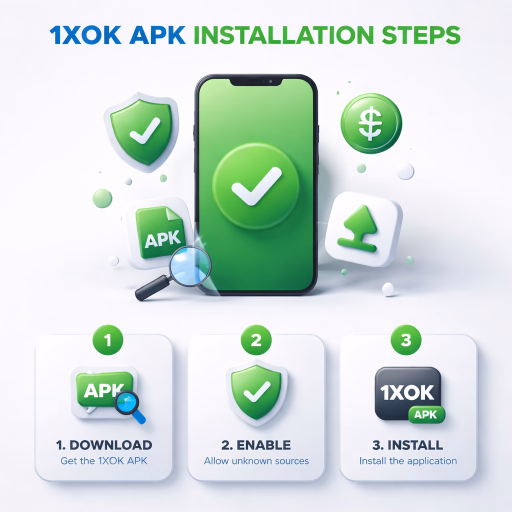 1XOK APK setup sequence displayed on an Android handset in Bangladesh