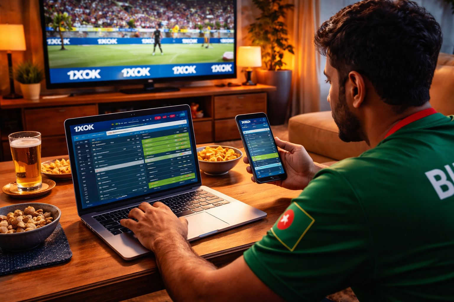 1XOK sportsbook displaying cricket fixtures and football pre-match markets for Bangladeshi punters